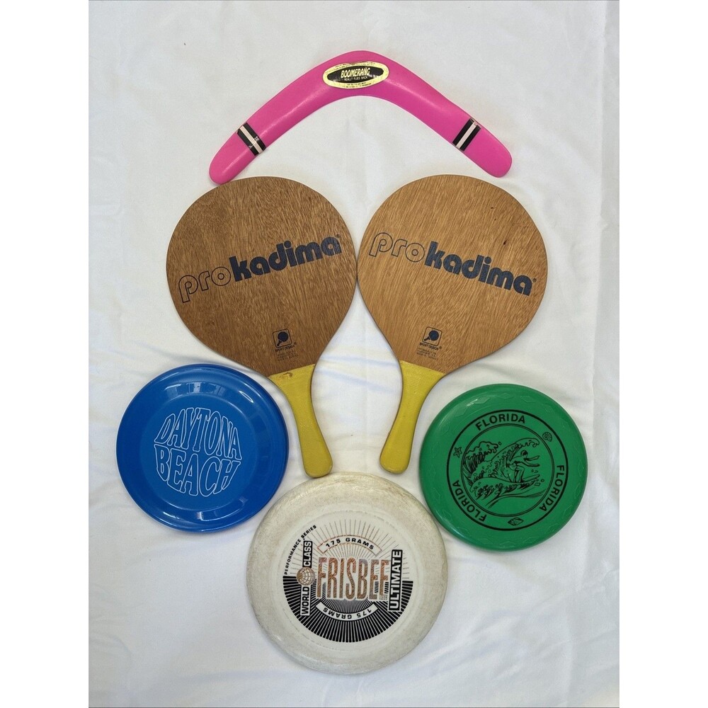 Vintage Frisbee Boomerang Kadima Paddle Outdoor Sports Games Toys Beach Lot of 6